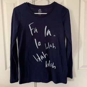 Aerie Long Sleeve PJ Top; fa la la blah blah blah; blue; size S; never worn